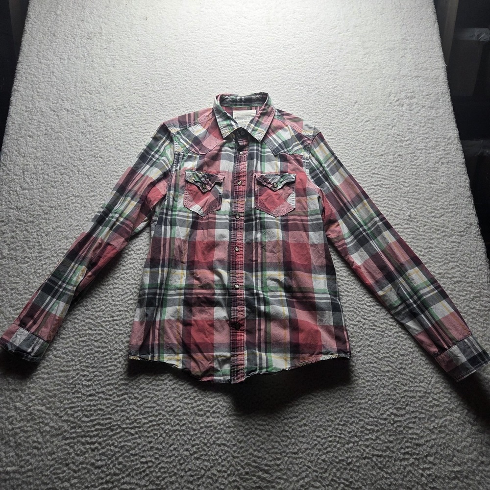 Aeropostale Shirt Mens Large Red Plaid Long Sleeve Cotton Western Button-Up